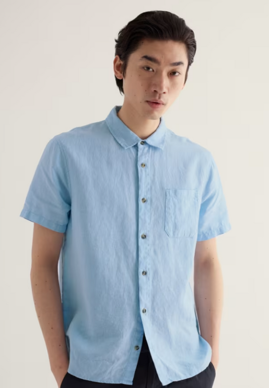 Seasalt Men's Carne Short Sleeve Linen Shirt Waterfall