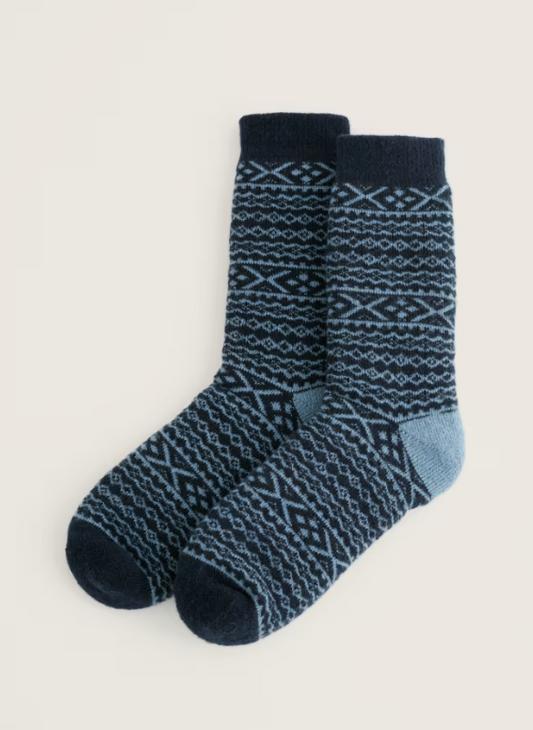 Seasalt Men's Cosy Fair Isle Socks Shingle Bay Blue Slate