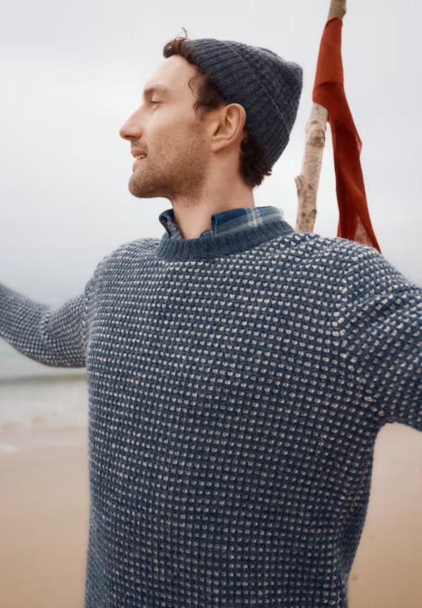 Seasalt Men's Crowlas Knitted Fair Isle Wool Jumper Squall