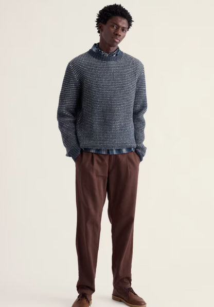 Seasalt Men's Crowlas Knitted Fair Isle Wool Jumper Squall. Men's wool jumper that's Regular fit with Crew neck amd Ribbed hem and cuffs with Ribbed neckline that is Hand Wash In Cold Water. Material: 100% Wool