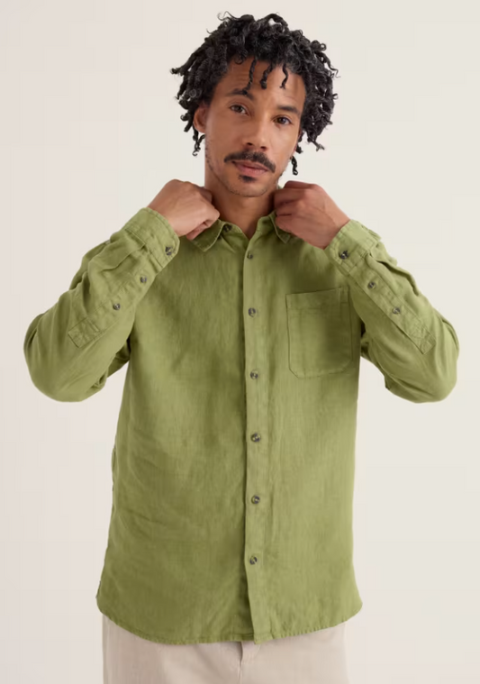 Seasalt Men's Curator Linen Shirt Grasshopper
