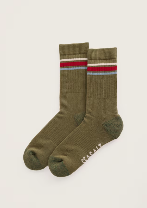 Seasalt Men's Cushioned Crew Socks Dunmere Light Olive Twist
