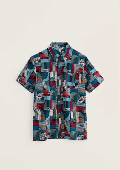 Seasalt Men's Godrev Poplin Short Sleeve Shirt Drawn Shapes Sketch Inkwell