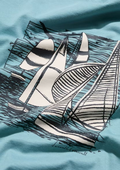 Seasalt Men's Midwatch Organic Cotton T-Shirt Coverack Boats Enamel