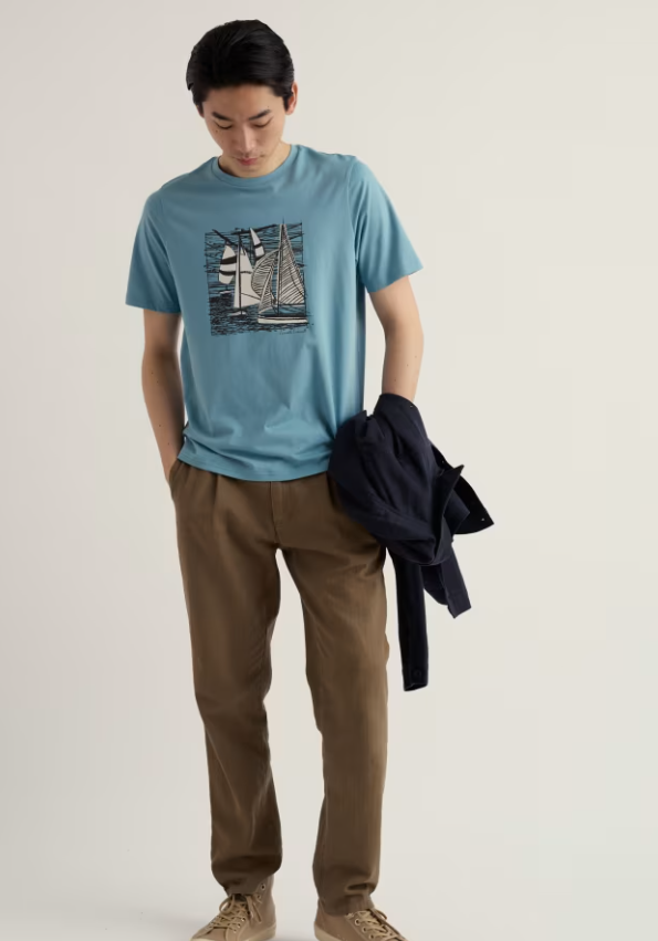 Seasalt Men's Midwatch Organic Cotton T-Shirt Coverack Boats Enamel