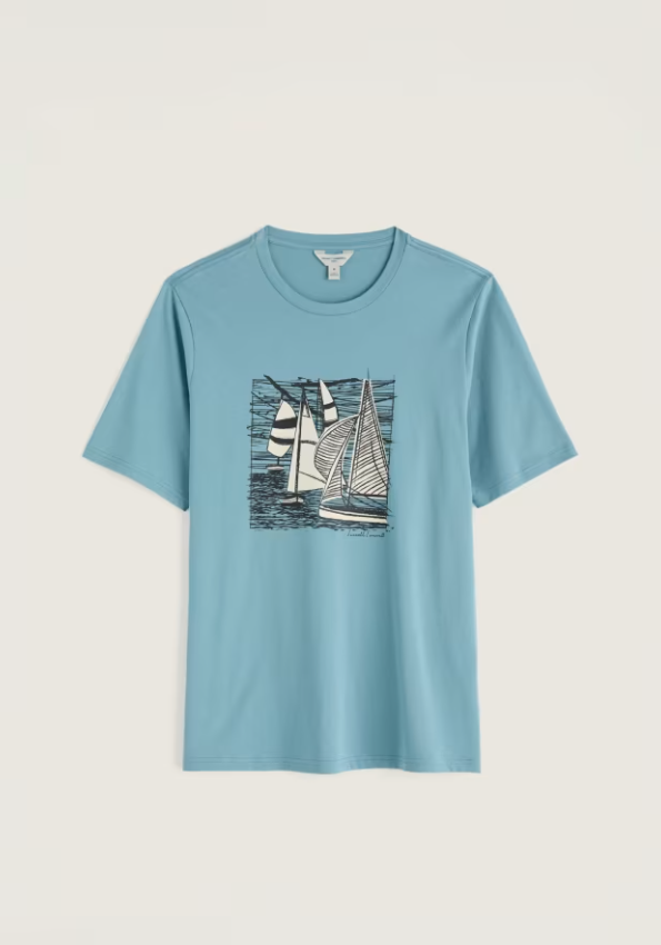 Seasalt Men's Midwatch Organic Cotton T-Shirt Coverack Boats Enamel