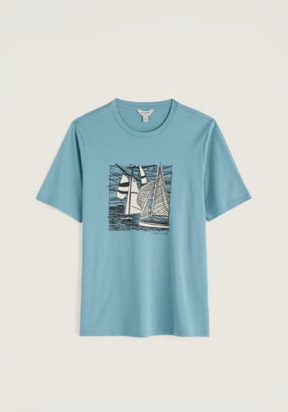 Seasalt Men's Midwatch Organic Cotton T-Shirt Coverack Boats Enamel