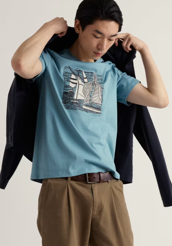 Seasalt Men's Midwatch Organic Cotton T-Shirt Coverack Boats Enamel