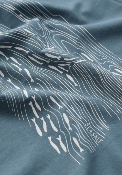 Seasalt Men's Midwatch Organic Cotton T-Shirt Estuary Fish Blue Slate