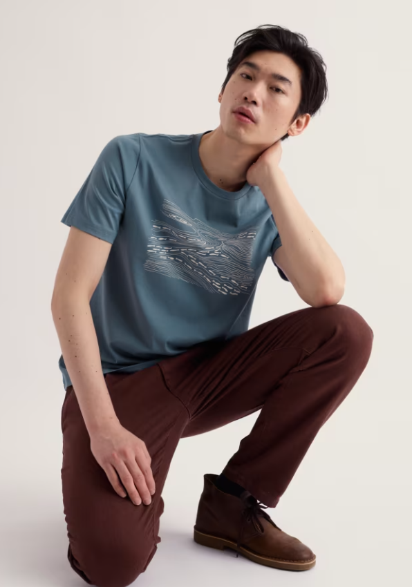 Seasalt Men's Midwatch Organic Cotton T-Shirt Estuary Fish Blue Slate
