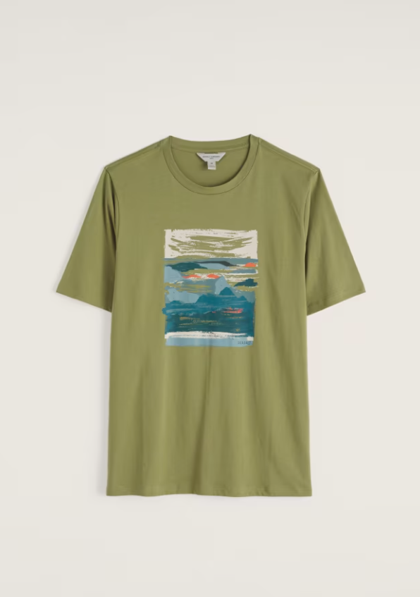 Seasalt Men's Midwatch Organic Cotton T-Shirt Mullion Landscape Grasshopper