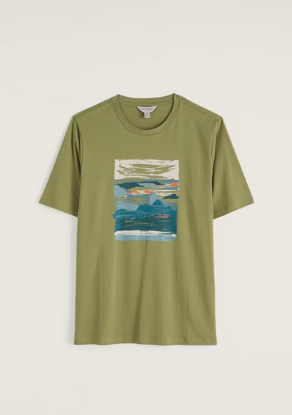Seasalt Men's Midwatch Organic Cotton T-Shirt Mullion Landscape Grasshopper
