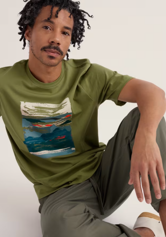 Seasalt Men's Midwatch Organic Cotton T-Shirt Mullion Landscape Grasshopper