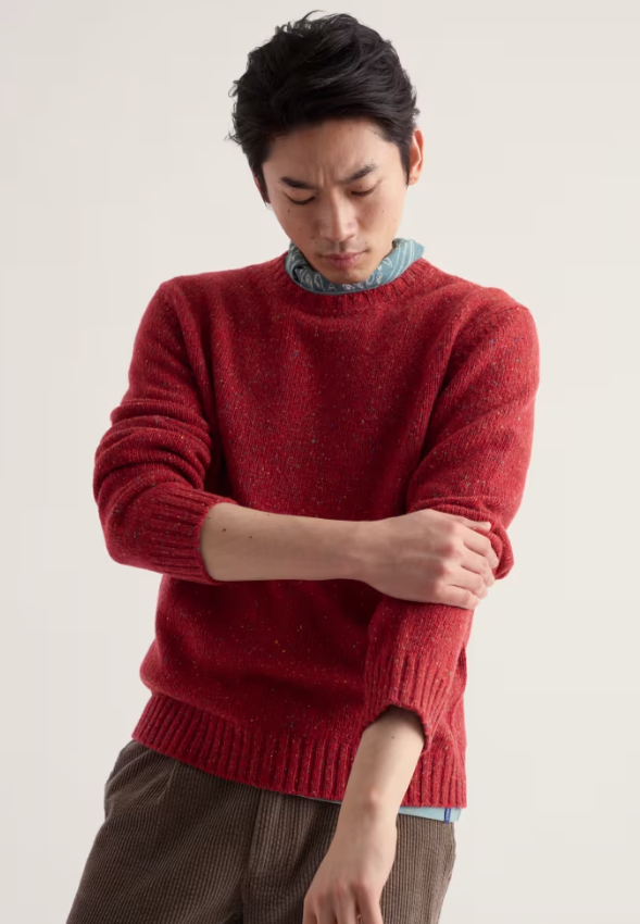 Seasalt Men's Trowan Crew Neck Jumper Crab Apple. Mens red jumper that's Regular fit with Crew neck and Ribbed hem and cuffs and Ribbed neckline. 3 gauge knit that's Hand Wash In Cold Water. Material: 70% Merino Wool & 30% Recycled Nylon