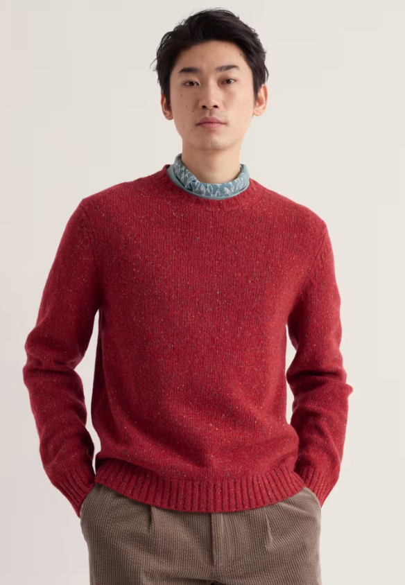 Seasalt Men's Trowan Crew Neck Jumper Crab Apple. Mens red jumper that's Regular fit with Crew neck and Ribbed hem and cuffs and Ribbed neckline. 3 gauge knit that's Hand Wash In Cold Water. Material: 70% Merino Wool & 30% Recycled Nylon