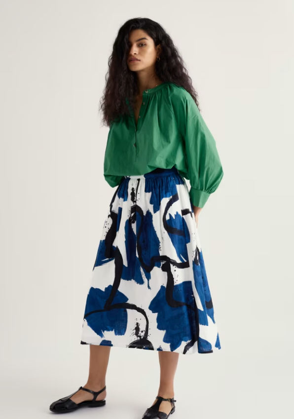 Seasalt Mevagissey Midi Skirt Paint Canvas Dark Voyage