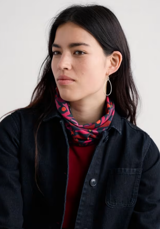 Seasalt Organic Cotton Handyband Paper Birds Jam 2 Handybands for £20 Made from soft, organic cotton Person wearing a colorful patterned scarf with a plain background