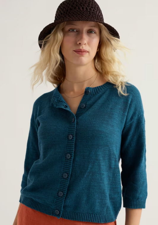 Seasalt Pentire Steps Linen & Organic Cotton Cardigan Ocean Drift womens Easy fit with a Round neck and Button fastening that's Hand Wash In Cold Water Colour: Echinacea Material: 80% Organic Cotton & 20% Linen