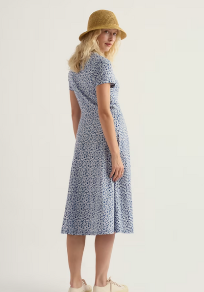 Seasalt Pier View Jersey Dress Bunched Cornflowers Dark Voyage