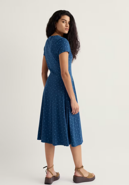 Seasalt Pier View Jersey Dress Little Sponge Spot Dark Voyage