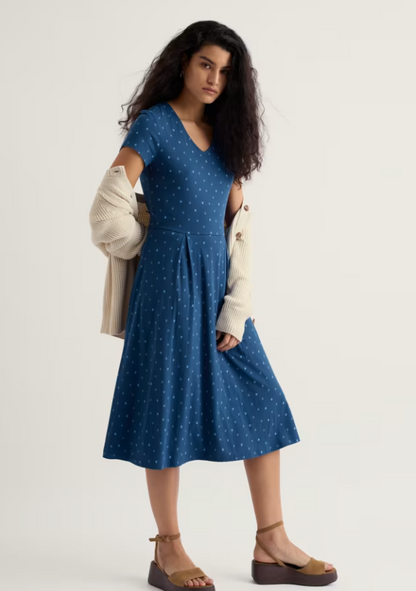 Seasalt Pier View Jersey Dress Little Sponge Spot Dark Voyage