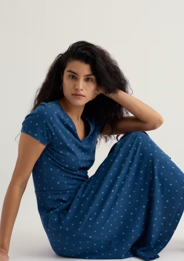 Seasalt Pier View Jersey Dress Little Sponge Spot Dark Voyage