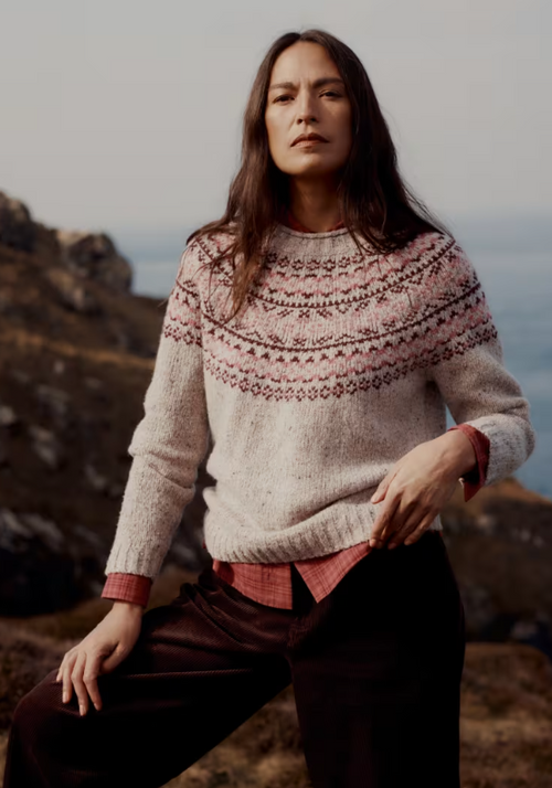 Seasalt Port Kinnis Fair Isle Jumper Shingle Bay Dark Rose Mix
