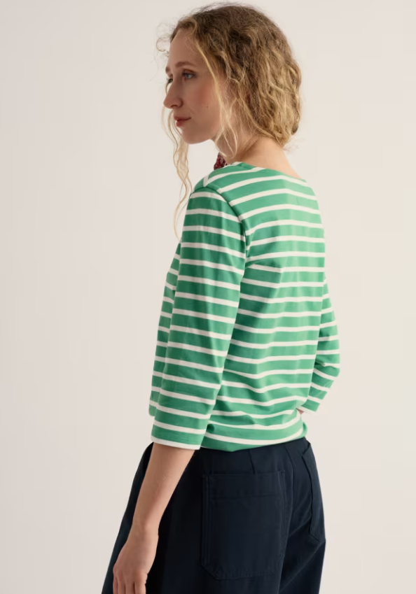 Seasalt Sailor 3/4 Sleeve Top Jersey Breton Pea Pod