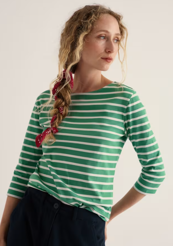 Seasalt Sailor 3/4 Sleeve Top Jersey Breton Pea Pod