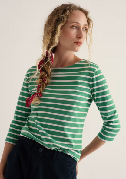 Seasalt Sailor 3/4 Sleeve Top Jersey Breton Pea Pod