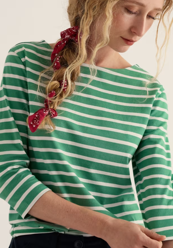 Seasalt Sailor 3/4 Sleeve Top Jersey Breton Pea Pod