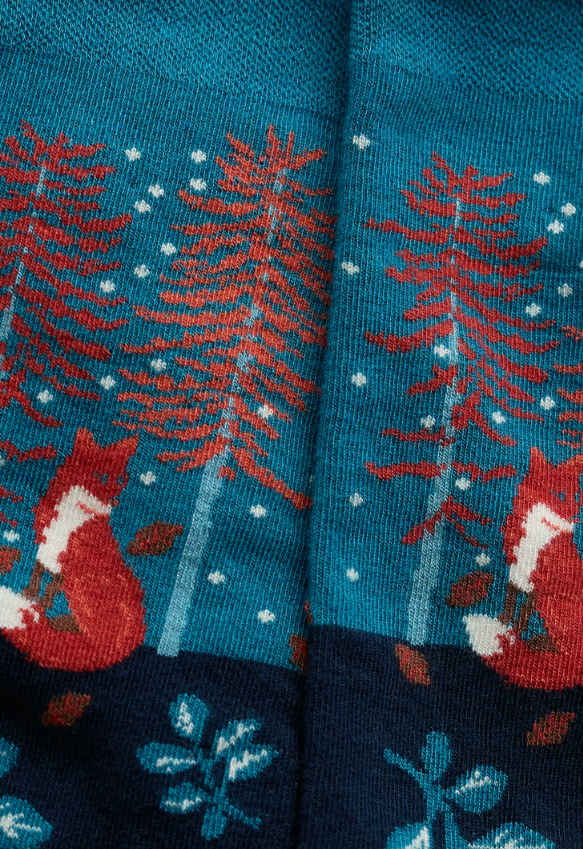 Seasalt Snowy Scenes Socks Birch Forest Fox Maritime