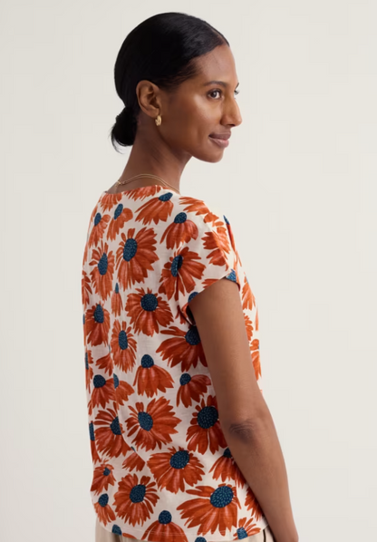 Seasalt Studio Glass V-neck Jersey Inky Echinacea Chalk
