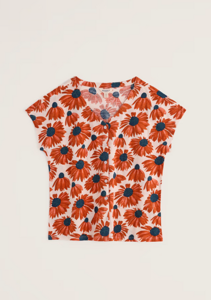 Seasalt Studio Glass V-neck Jersey Inky Echinacea Chalk