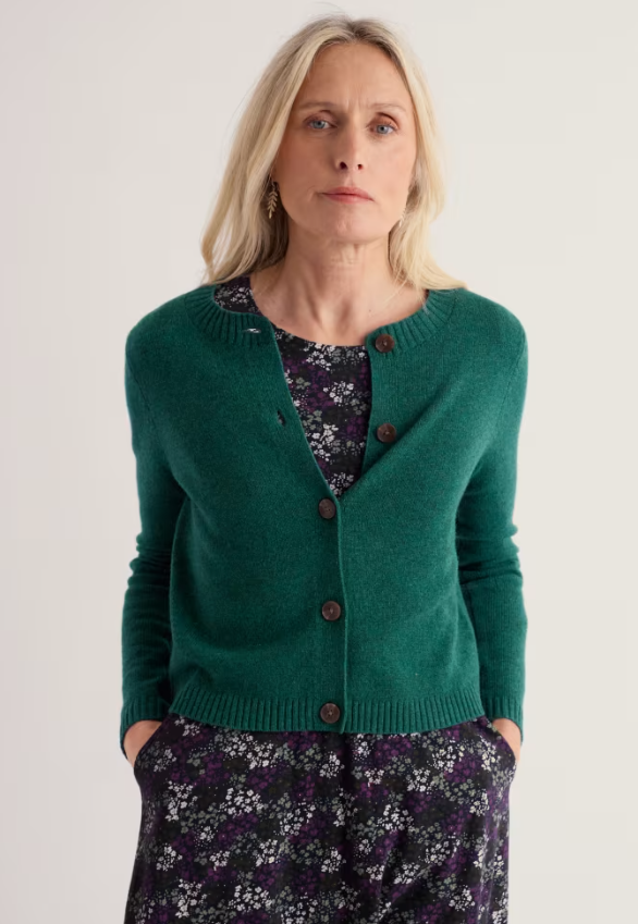Seasalt Tern Tide Cardigan Dark Thyme womens Semi fitted with a Crew neck that's Button fastening and Ribbed hem and cuffs with Ribbed neckline that should be Hand Wash In Cold Water Material: 60% Merino Wool & 40% Nylon