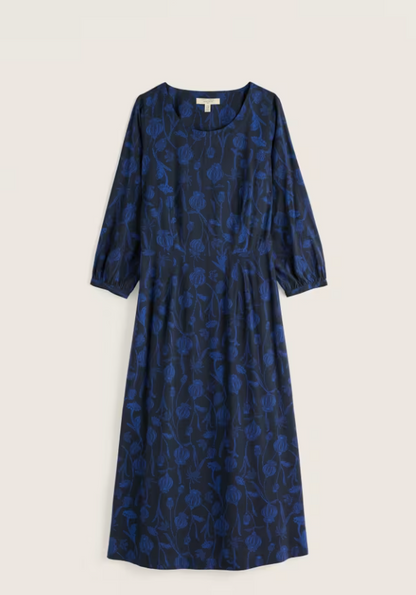 Seasalt Tilly 3/4 Blouson Sleeve Midi Dress Lino Seedpods Maritime Marine. Womens A-line Skirt that's Fitted and Waisted with Round neck and Elasticated back waist with In-seam pockets. Machine Wash 30C Material: 100% Viscose
