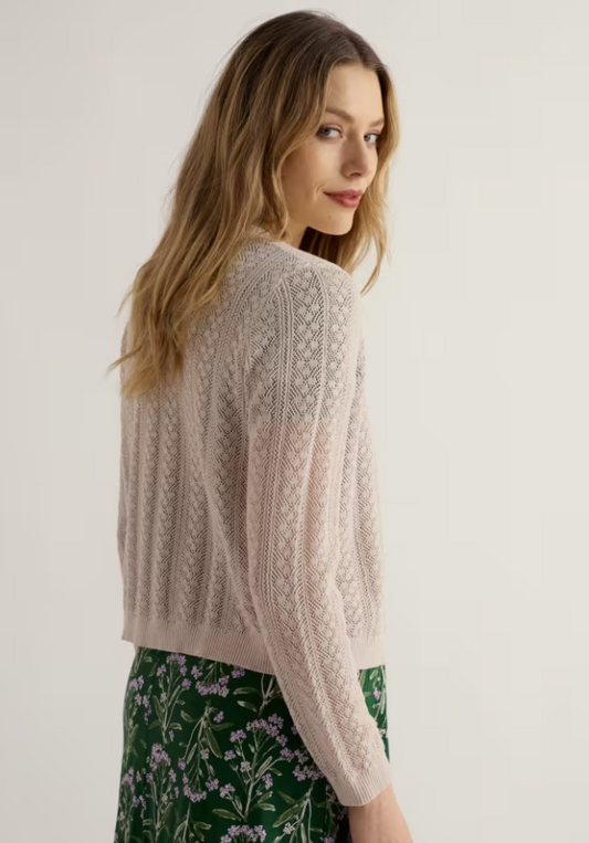 Seasalt Willowing Pointelle Organic Cotton Cardigan Chalk womens Easy fit with a Crew neck and Button fastening made from 100% Organic Cotton. Effortless summer layering
