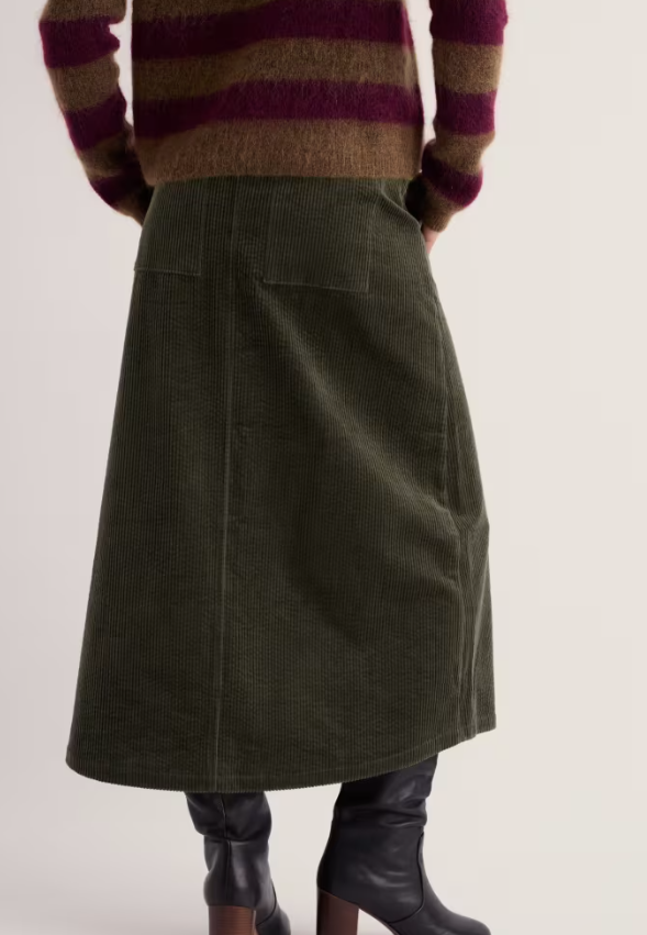 Seasalt Window Wren Cord Midi Skirt Nori