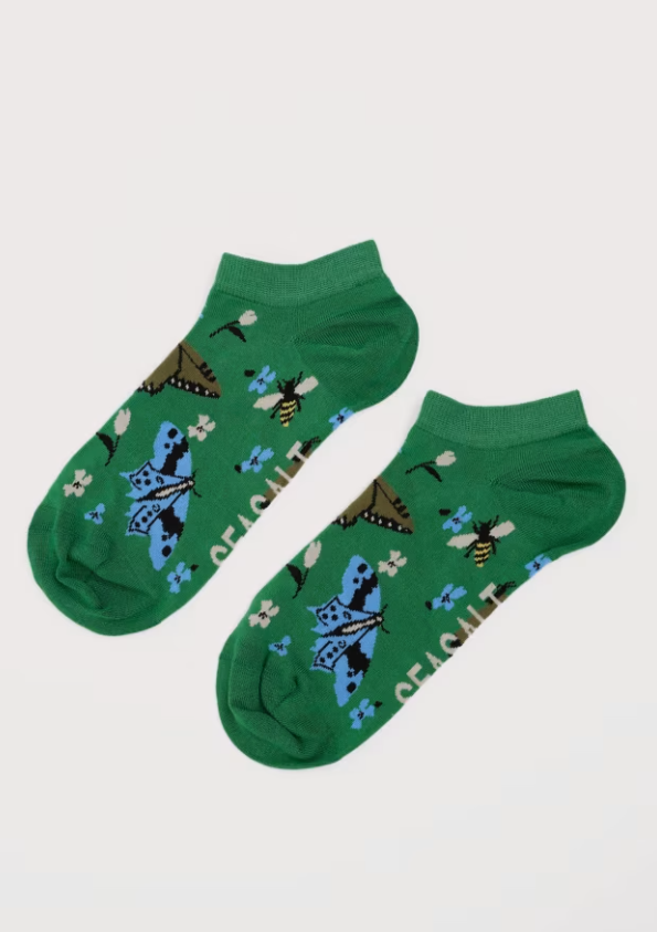 Seasalt Women's Arty Trainer Socks Wing Flower Bright Green Lightweight Material: 71% Bamboo (derived viscose), 28% Recycled Polyamide & 1% Elastane trainer socks