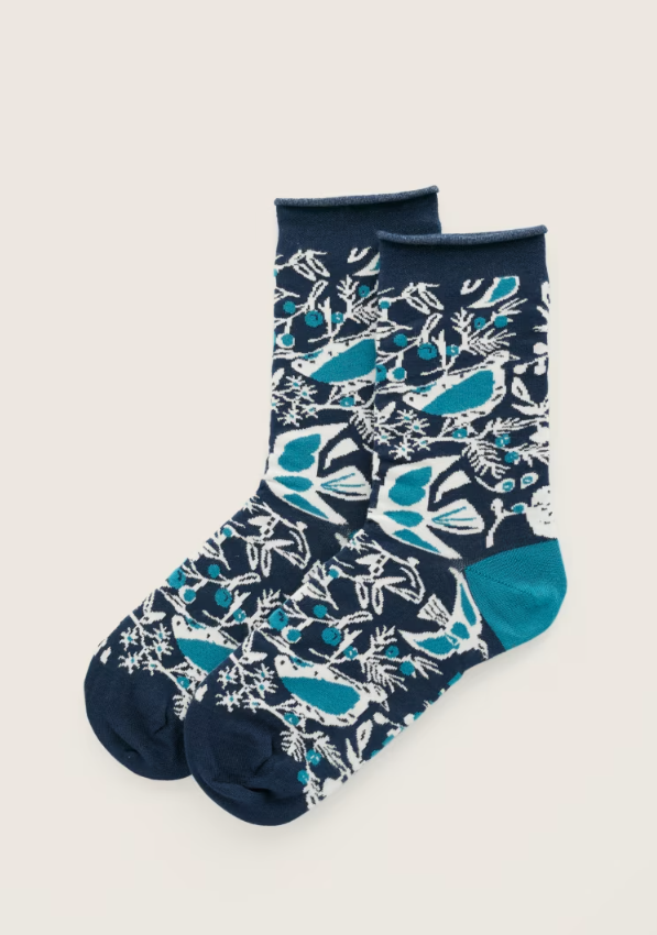 Seasalt Women's Arty Socks Festive Birds Raincloud
