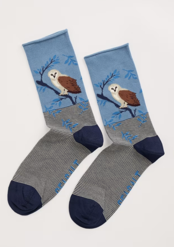 Seasalt Women's Arty Socks Perched Owl Maritime
