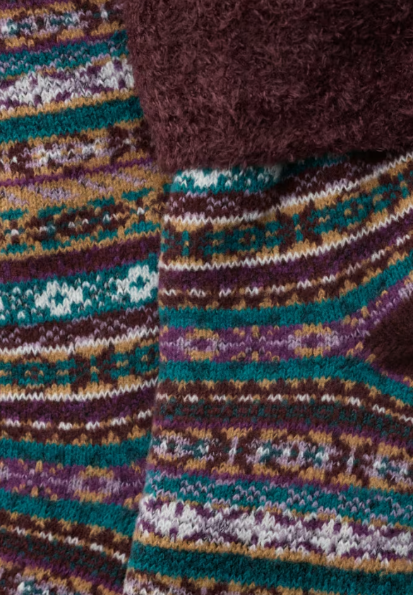 Seasalt Women's Cabin Socks Roe Woods Purple Coral Seasalt Socks. Cosy knitted socks with unique Seasalt patterns