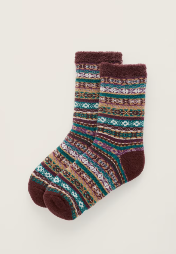 Seasalt Women's Cabin Socks Roe Woods Purple Coral Seasalt Socks. Cosy knitted socks with unique Seasalt patterns