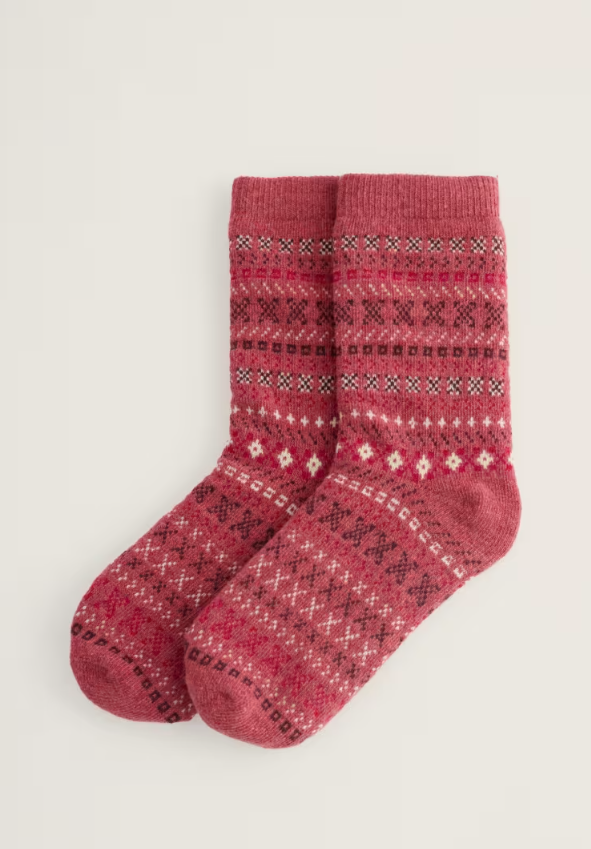Seasalt Women's Fair Isle Socks Cross Stitch Dried Rose