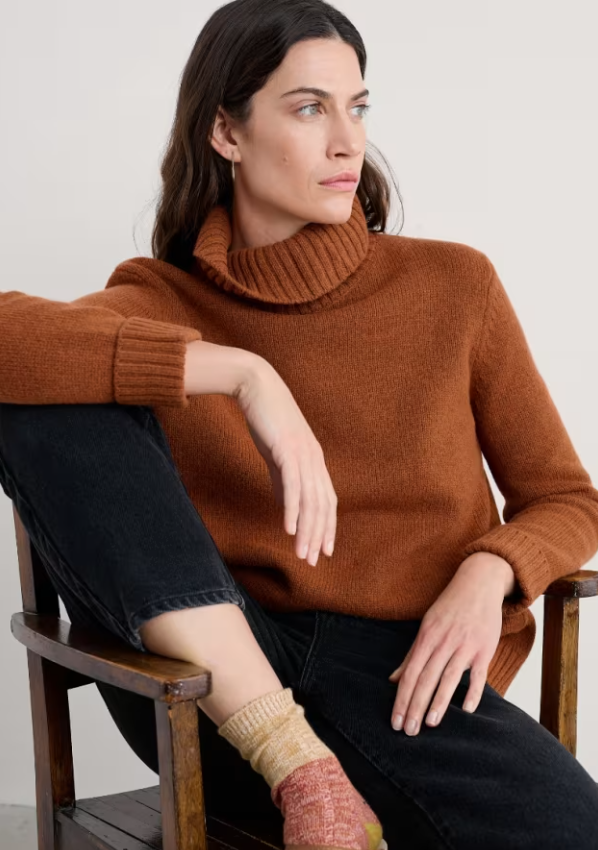 Seasalt Braque Lambswool Blend Roll Neck Jumper Rusted