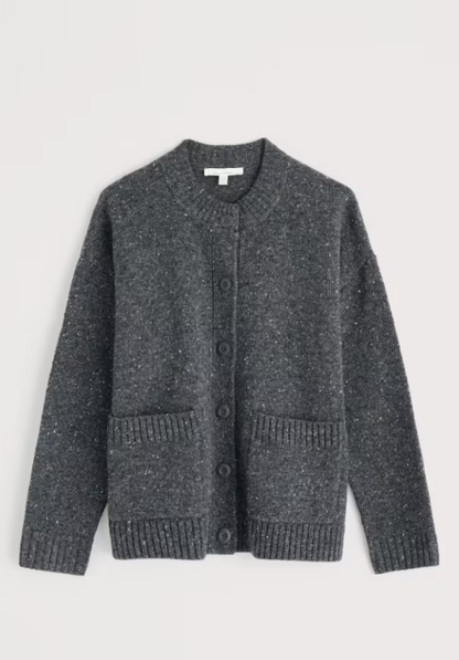 Seasalt Harbour Sands Chunky Crew Neck Cardigan Coal