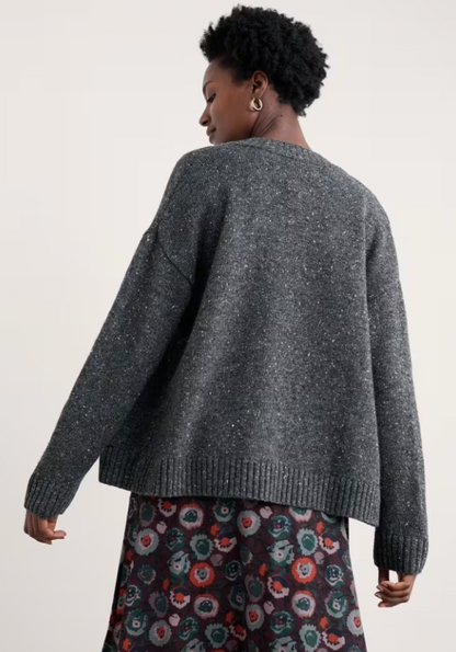Seasalt Harbour Sands Chunky Crew Neck Cardigan Coal