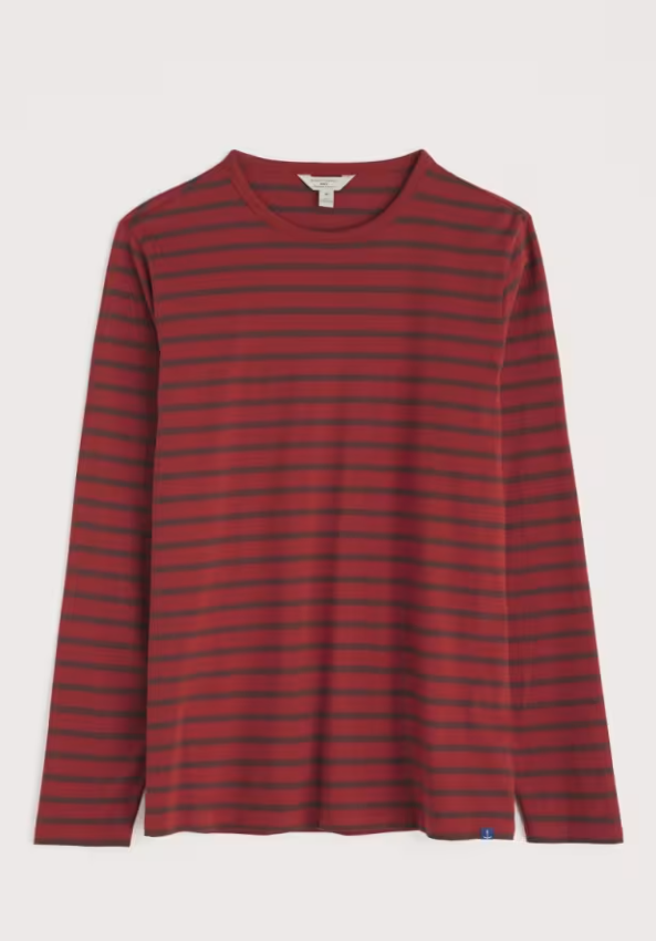 Seasalt Men's Crew Neck Sailor Shirt Breton Seedbed Conker