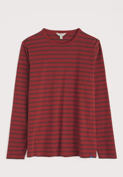 Seasalt Men's Crew Neck Sailor Shirt Breton Seedbed Conker