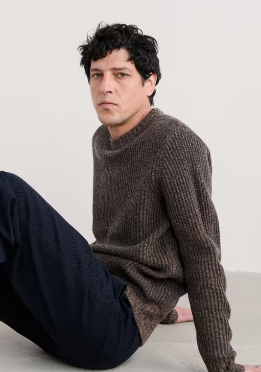 Seasalt Men's Wheelwright Ribbed Lambswool Blend Jumper Pecan Mouline Seasalt clothing Mens wool sweater